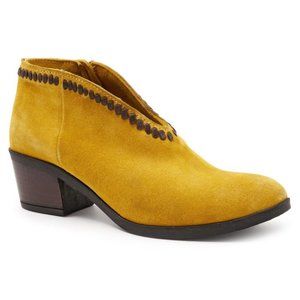 BUENO Genuine Leather Suede Mustard Yellow Boho Booties